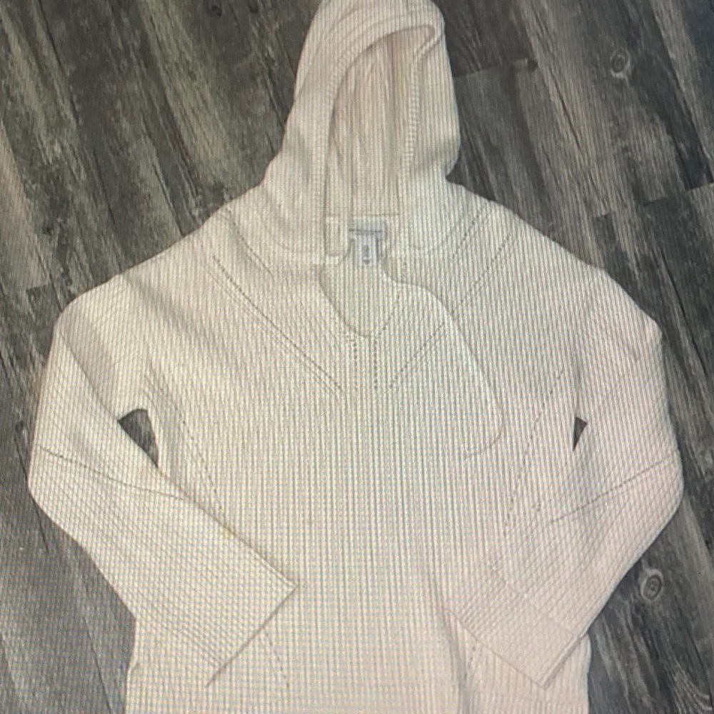 Martha Stewart Cream V‑Neck Hooded Knit Pullover